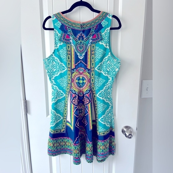 FLYING TOMATO ANTHROPOLOGIE Geometric Fit & Flare Mini Dress Cotton Size Large - Picture 2 of 8